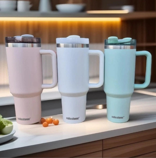 40oz Insulated Tumbler With Handle & Straw Double Wall Travel Mug Cup Lid