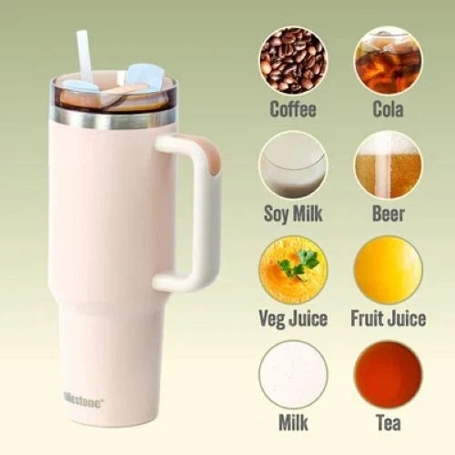 40oz Insulated Tumbler With Handle & Straw Double Wall Travel Mug Cup Lid