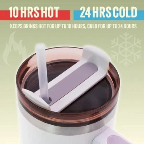 40oz Insulated Tumbler With Handle & Straw Double Wall Travel Mug Cup Lid
