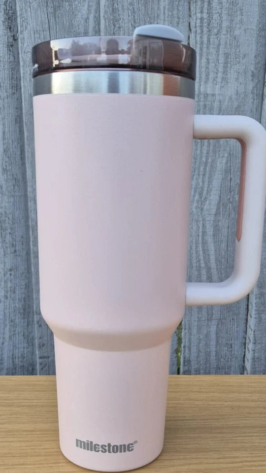 40oz Insulated Tumbler With Handle & Straw Double Wall Travel Mug Cup Lid